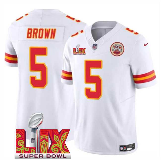 Men & Women & Youth Kansas City Chiefs #5 Hollywood Brown White 2025 Super Bowl LIX Patch F.U.S.E. Vapor Limited Stitched Jersey,We sell and wholesale Men & Women & Youth Kansas City Chiefs #5 Hollywood Brown White 2025 Super Bowl LIX Patch F.U.S.E. Vapor Limited Stitched Jersey on line form chian!